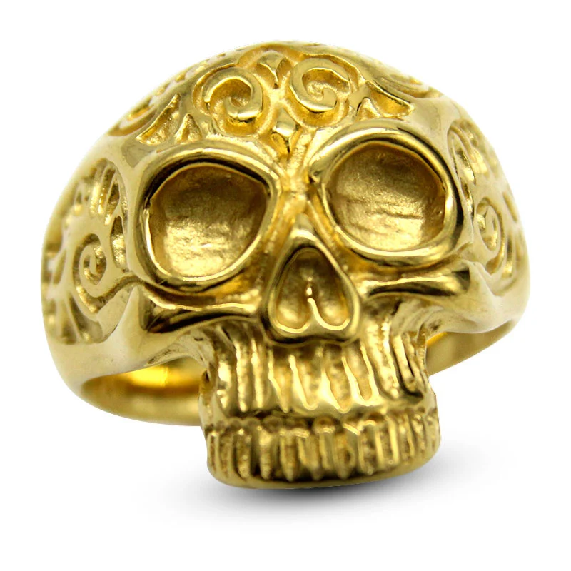 Anillo Hombre Acero Inoxidable Dorado Calavera Craneo