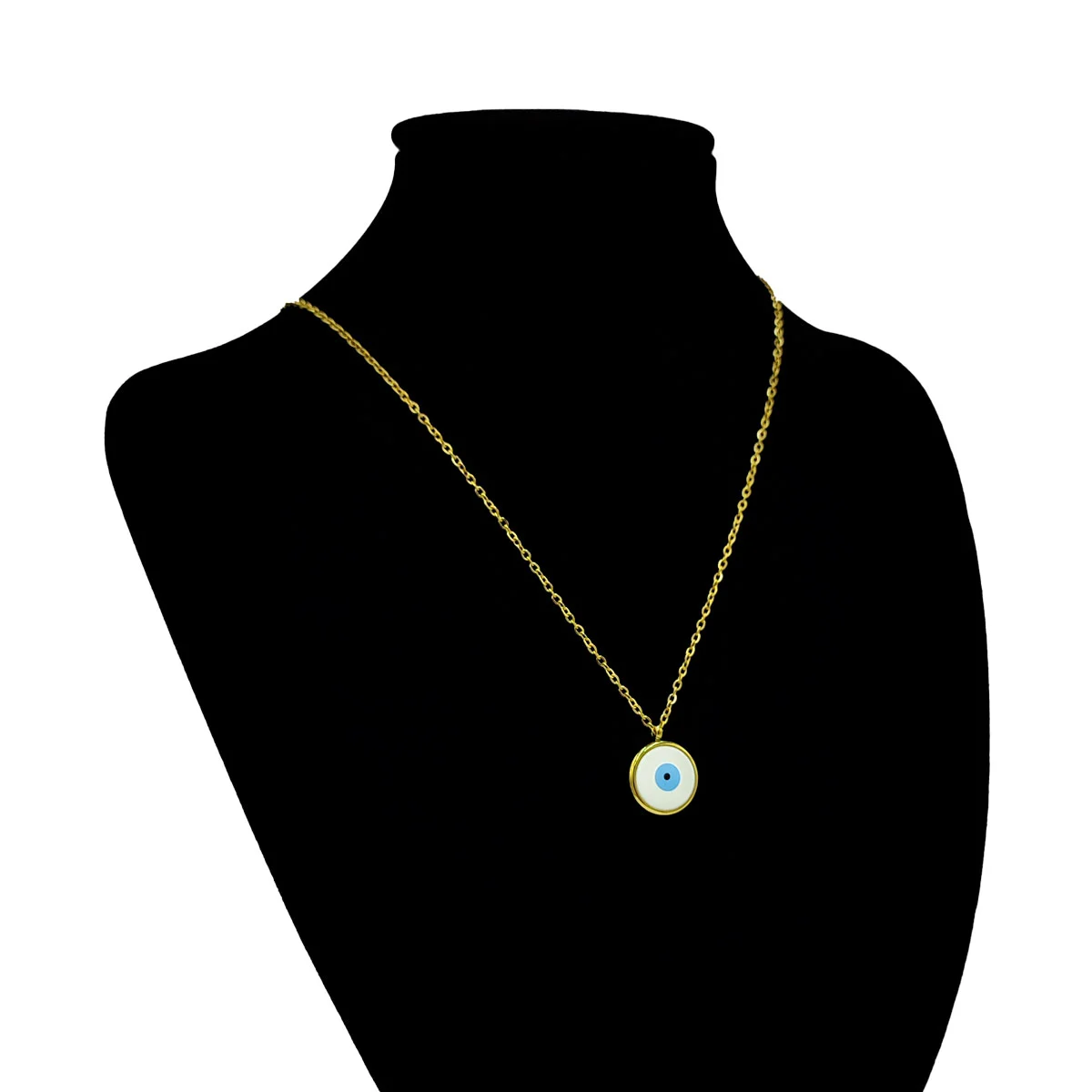 Set Joyeria Acero Inoxidable Dorado Ojo Turco Blanco
