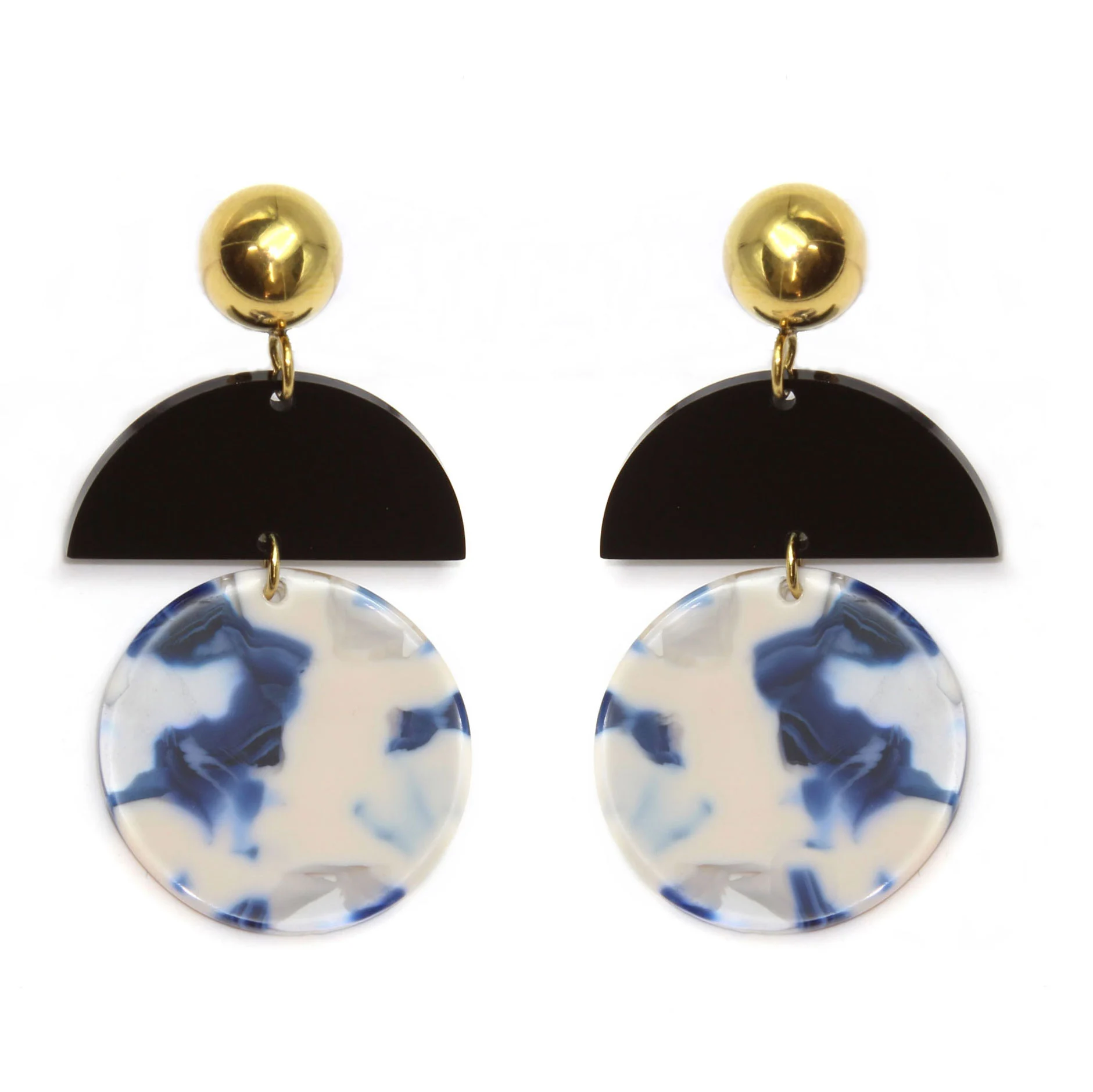Aretes Acero Dorado Circulo Triple Color Marmoleado