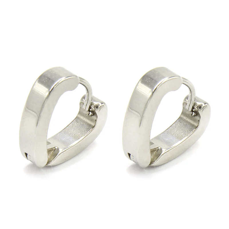 Aretes Tipo Arracada Acero Plateado Huggies Lisas Corazon