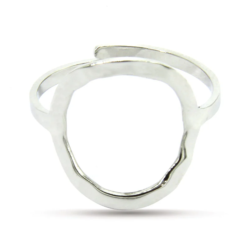 Anillo Acero Inoxidable Plateado Ajustable Circulo Hueco