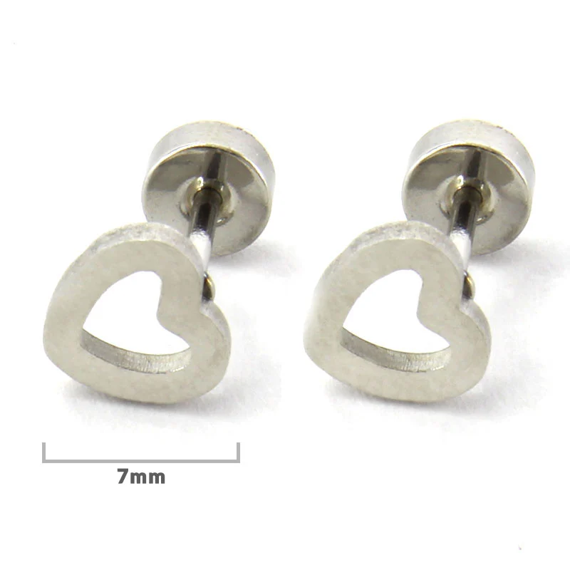 Aretes Tipo Broquel Dormilon Acero Plateado Corazon Hueco