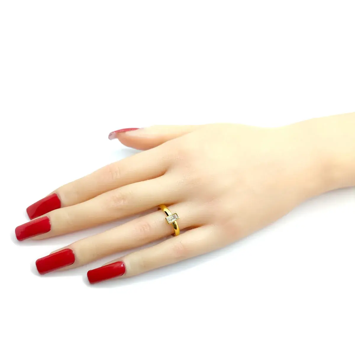 Anillo Acero Dorado Mujer Elegante Zirconia Rectangular