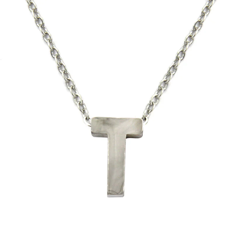 Collar Acero Inoxidable Plateado Letra T Pequeña Nice