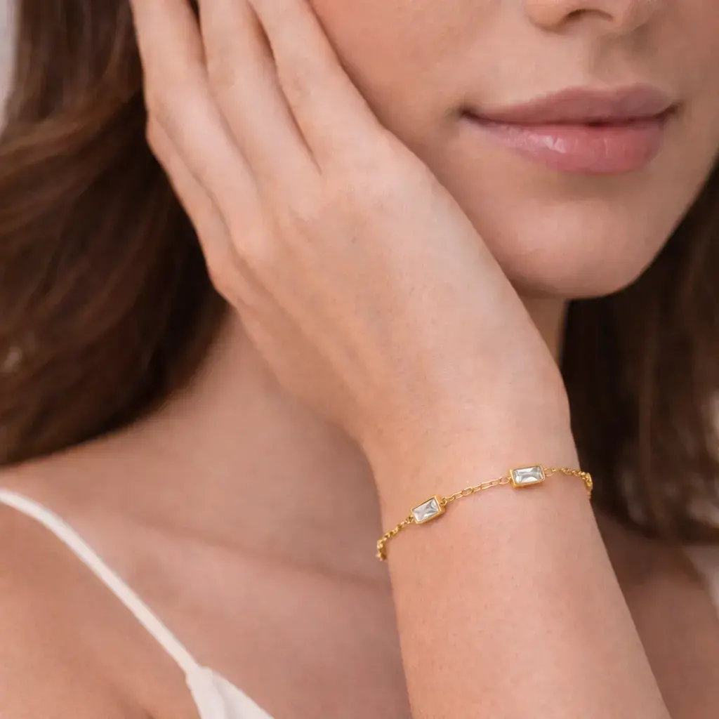 Pulsera Acero Dorado Zirconias Rectangulares Claras