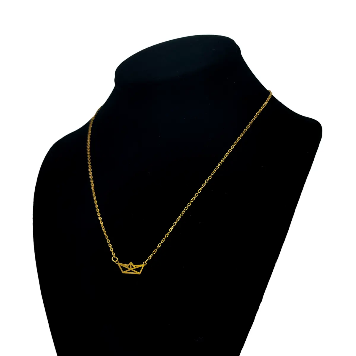 Set Joyeria Acero Dorado Barco Barquito Papel Silueta