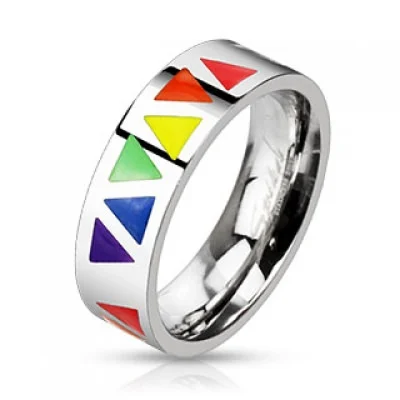 Anillo Acero Inoxidable Diseño Orgullo Gay Arcoiris de Triangulos
