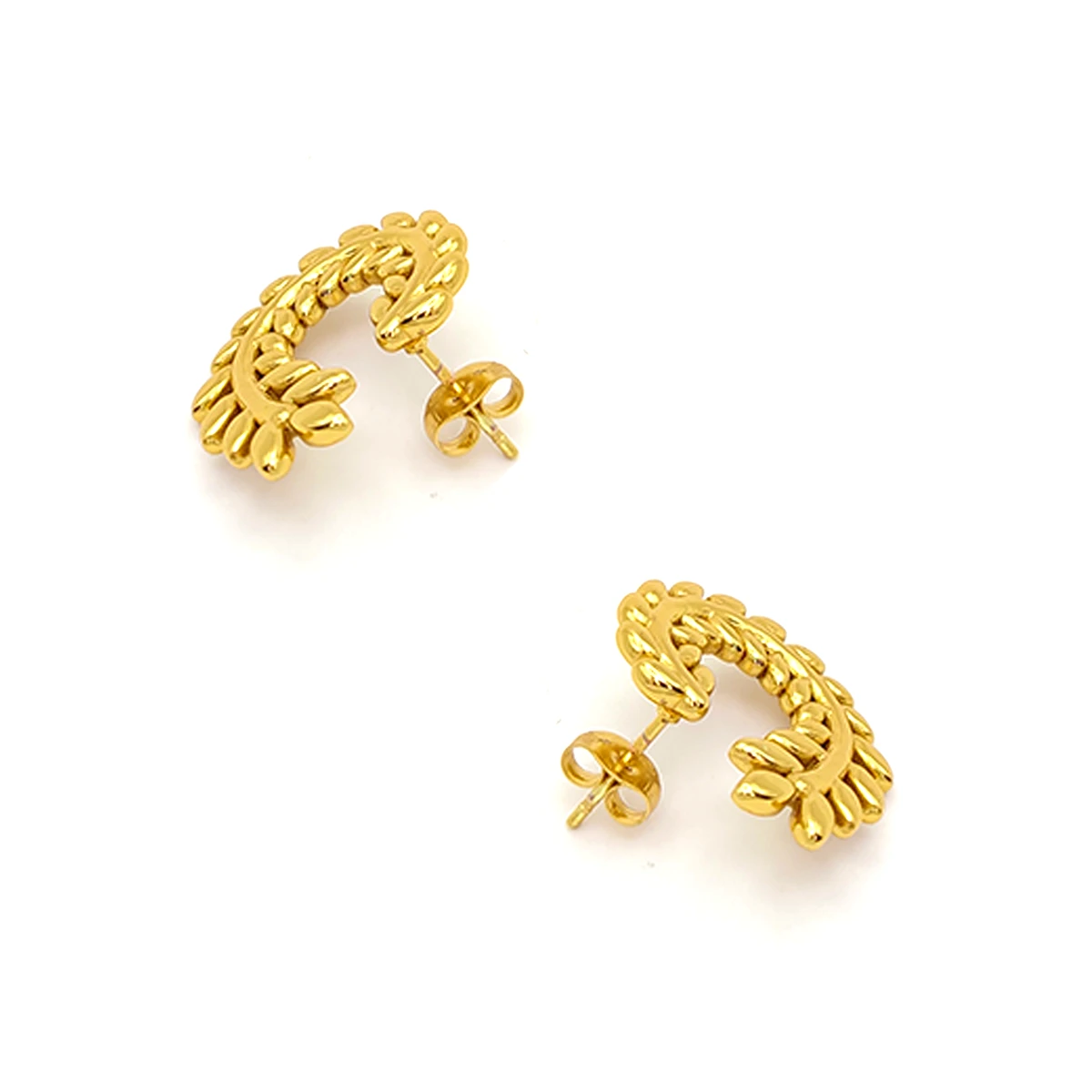 Aretes Acero Dorado Hojas Rama de Olivo en C Elegante