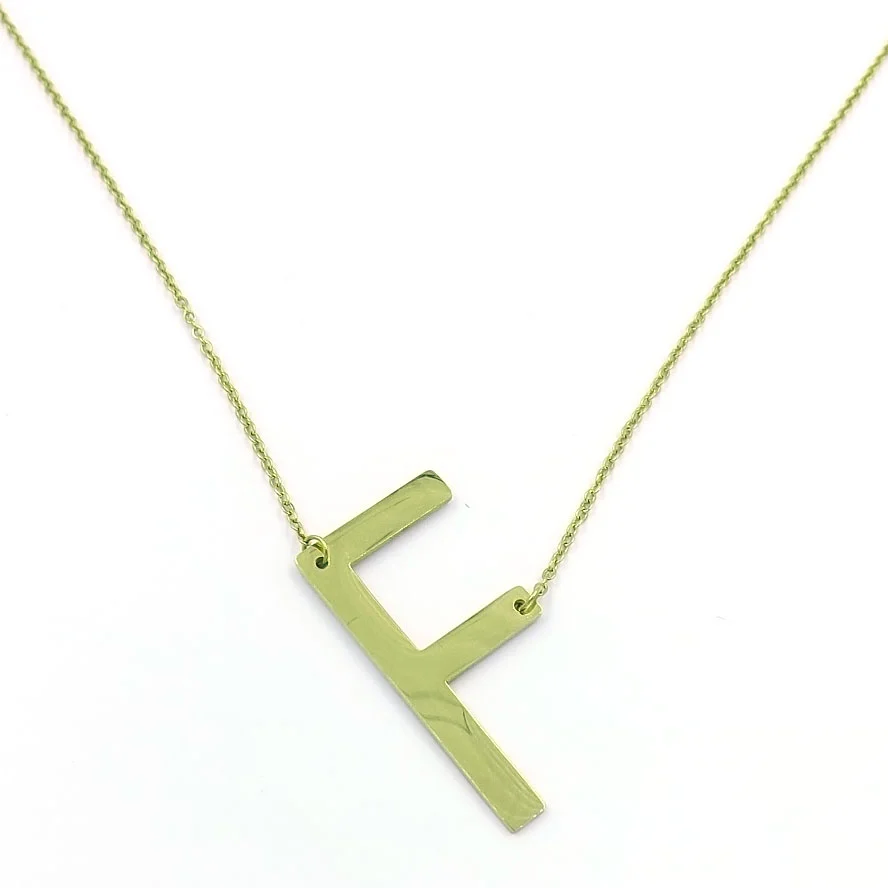 Collar Acero Inoxidable Dorado Letra F Gigante