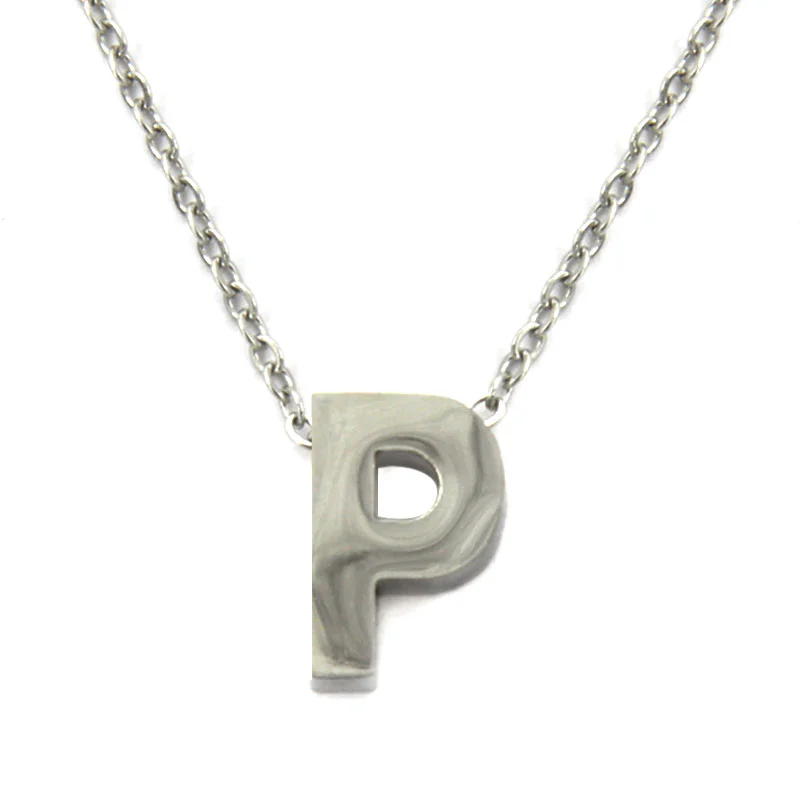 Collar Acero Inoxidable Plateado Letra P Pequeña Nice