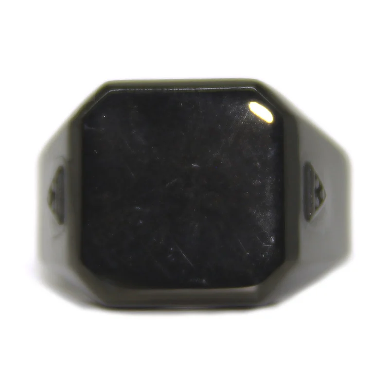 Anillo Hombre Acero Inox Negro Cuadro Liso
