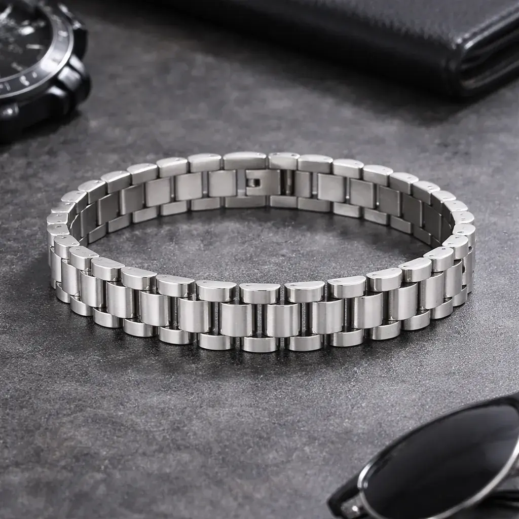 Pulsera Acero Plateado Extensible Reloj Elegante Pulida
