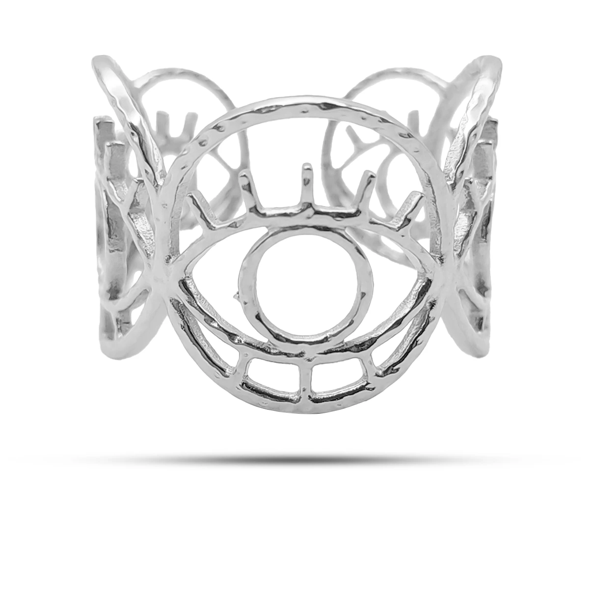 Anillo Acero Inox Contorno Ojo Místico Círculos Unidos