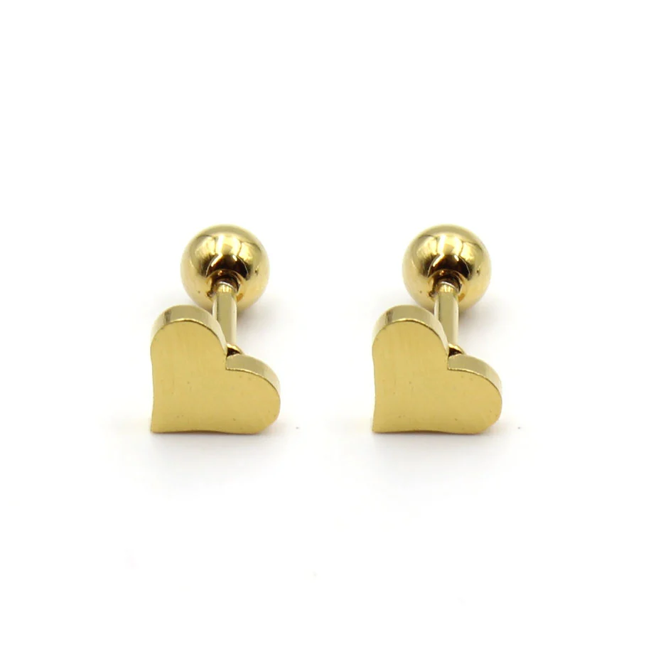 Aretes Acero Dorado Broquel Dormilón Corazón