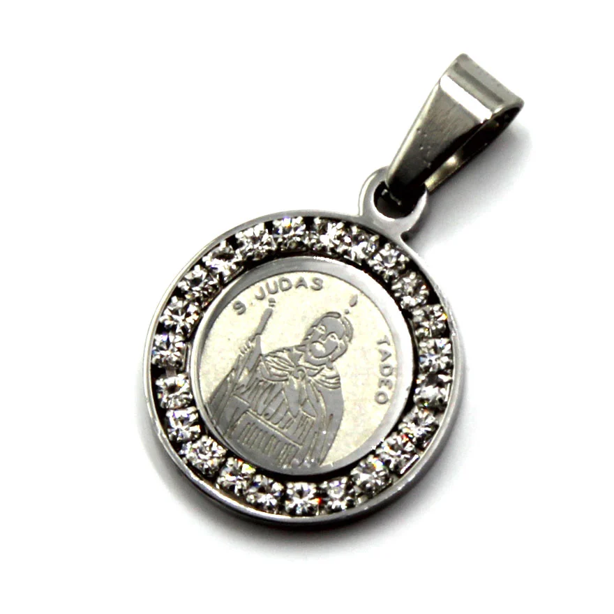Dije Acero Plateado Medalla San Judas 16 mm Zirconias