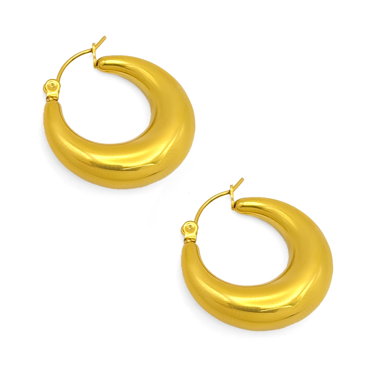 Aretes Acero Dorado Arracadas Chunky Gruesas Moda
