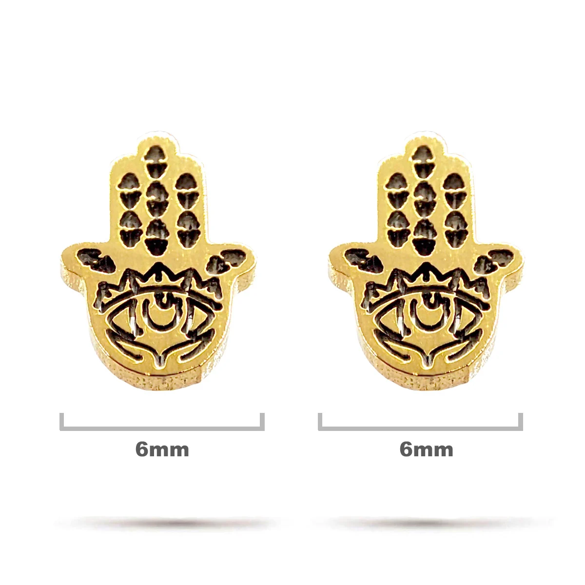 Aretes Acero Inox Dorado Broquel Mano Fatima Ojo Turco