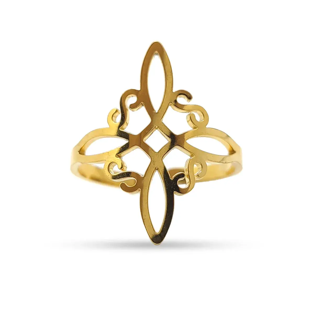 Anillo Acero Dorado Ajustable Nudo de Bruja Protección