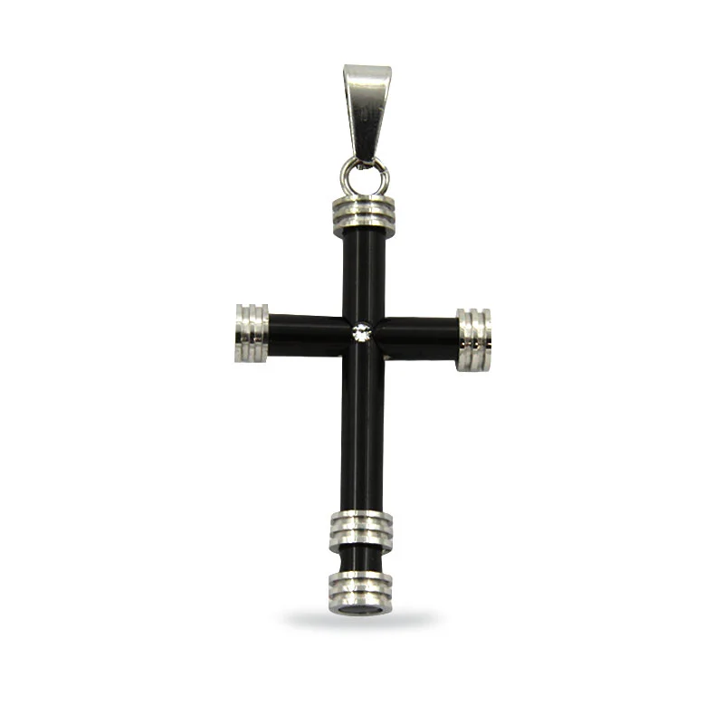 Dije Acero Negro Cruz Latina Tubular Zirconia