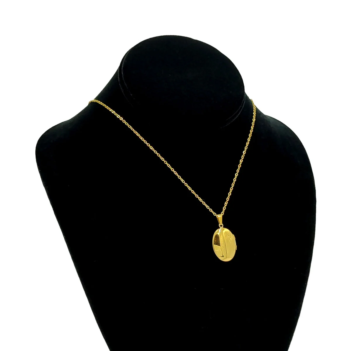 Collar Acero Inox Dorado Relicario Oval Liso 15 mm
