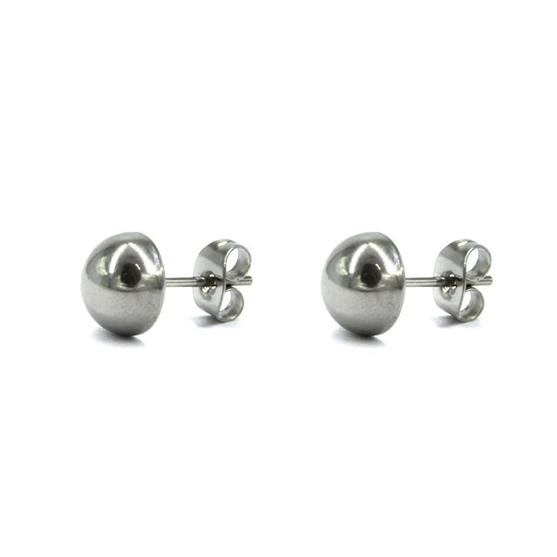 Aretes Acero Plateado Tipo Broquel Media Bola Solida 8mm