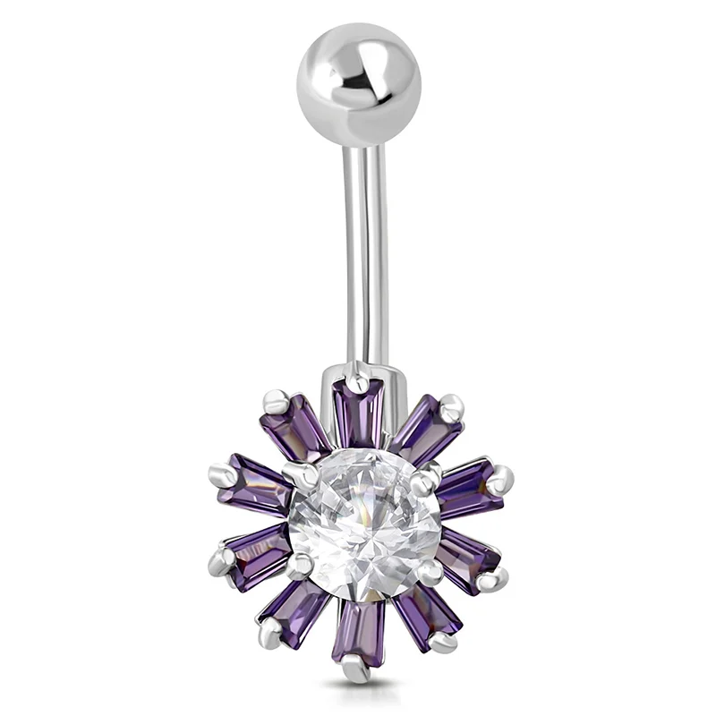Piercing Para Ombligo Acero Zirconia Flor Violeta