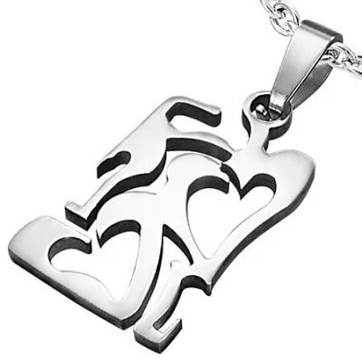 Dije de Acero Inoxidable Diseño Placa Doble Corazon