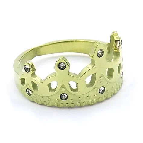 Anillo Acero Dorado Corona Princesa Zirconia