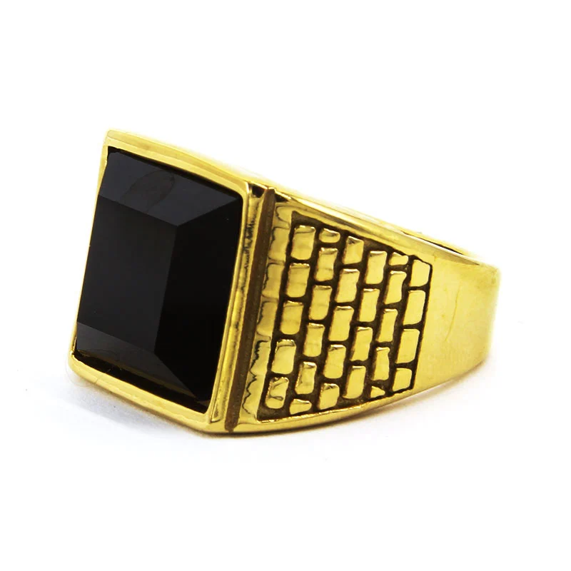 Anillo Acero Inox Dorado Hombre Vintage Lux Zirconia