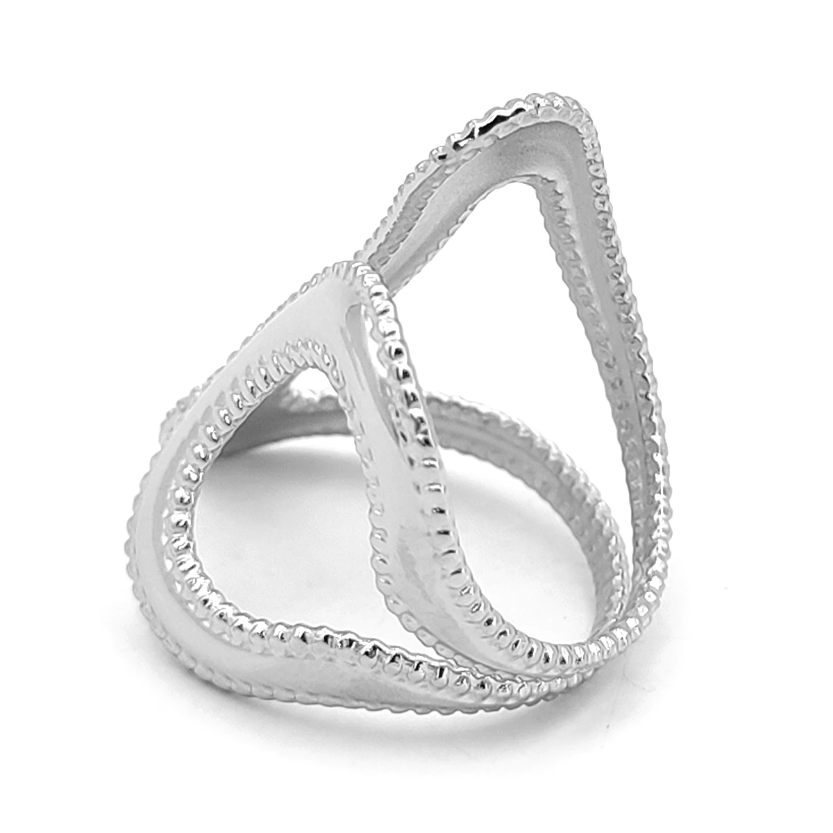 Anillo Acero Inox Plateado Irregular Contorno Punteado