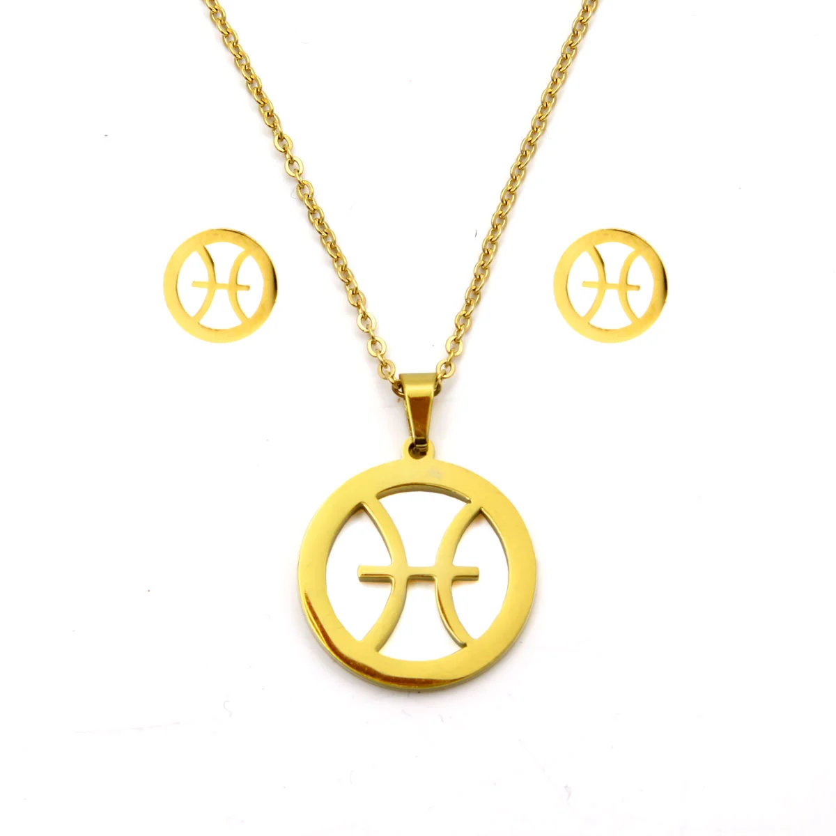 Set Joyeria Acero Dorado Signo Zodiacal Piscis Horoscopo