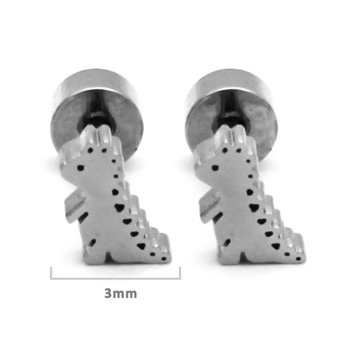Aretes Tipo Broquel Dormilon Acero Plateado Dinosaurio