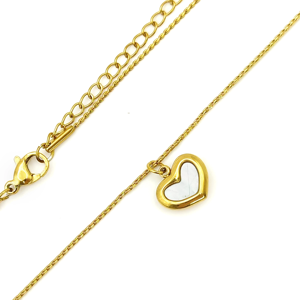 Collar Acero Dorado Corazon Inflado Madre Perla Centro