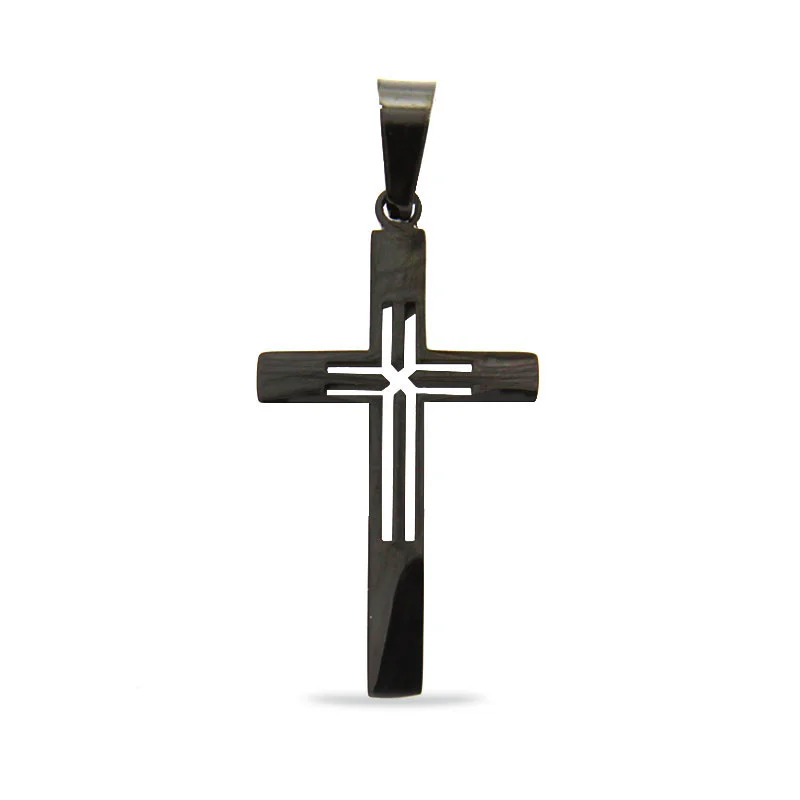 Dije Acero Negro Cruz Latina Hueca Delgada Esperanza