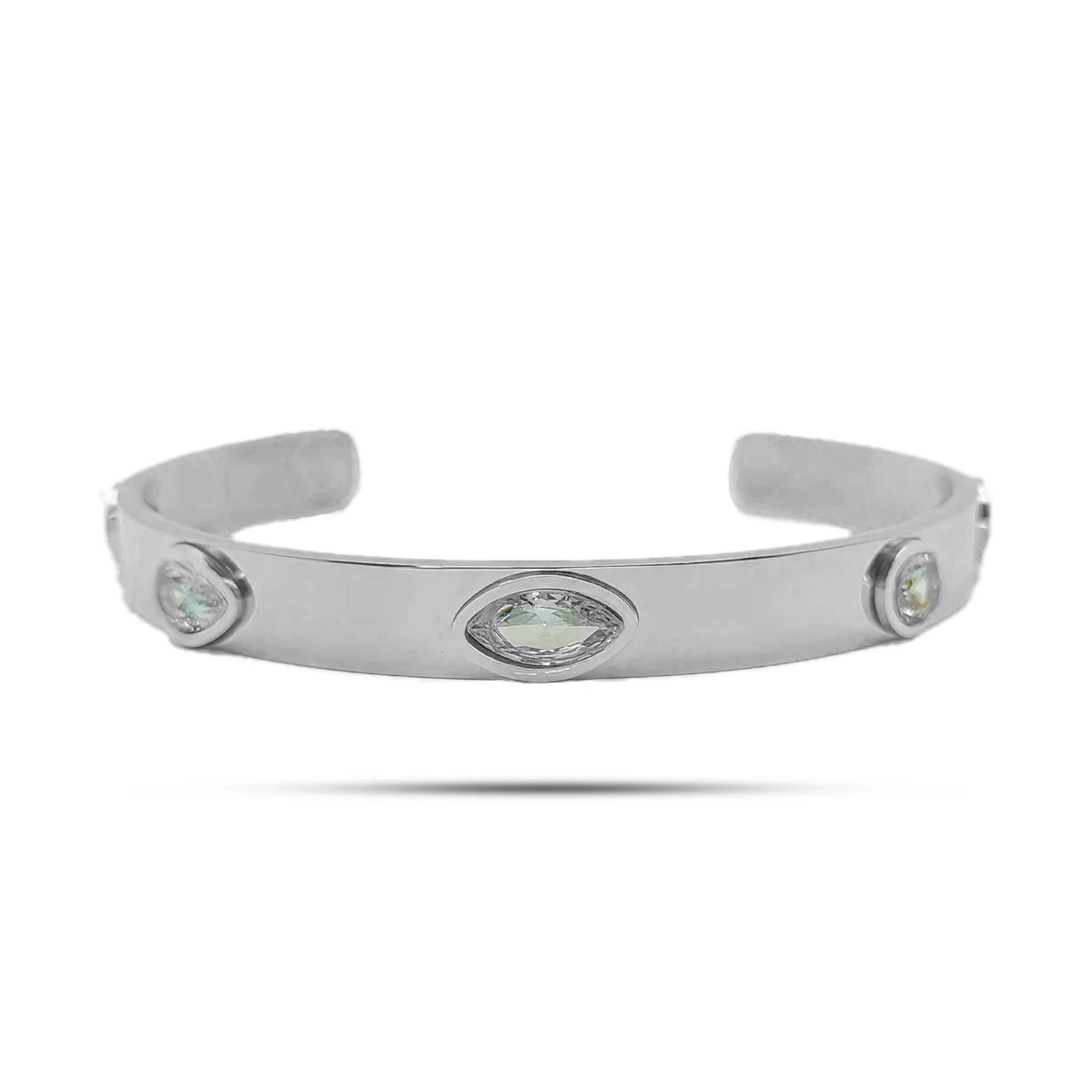 Pulsera Acero Inox Brazalete Ajustable Zirconias Claras