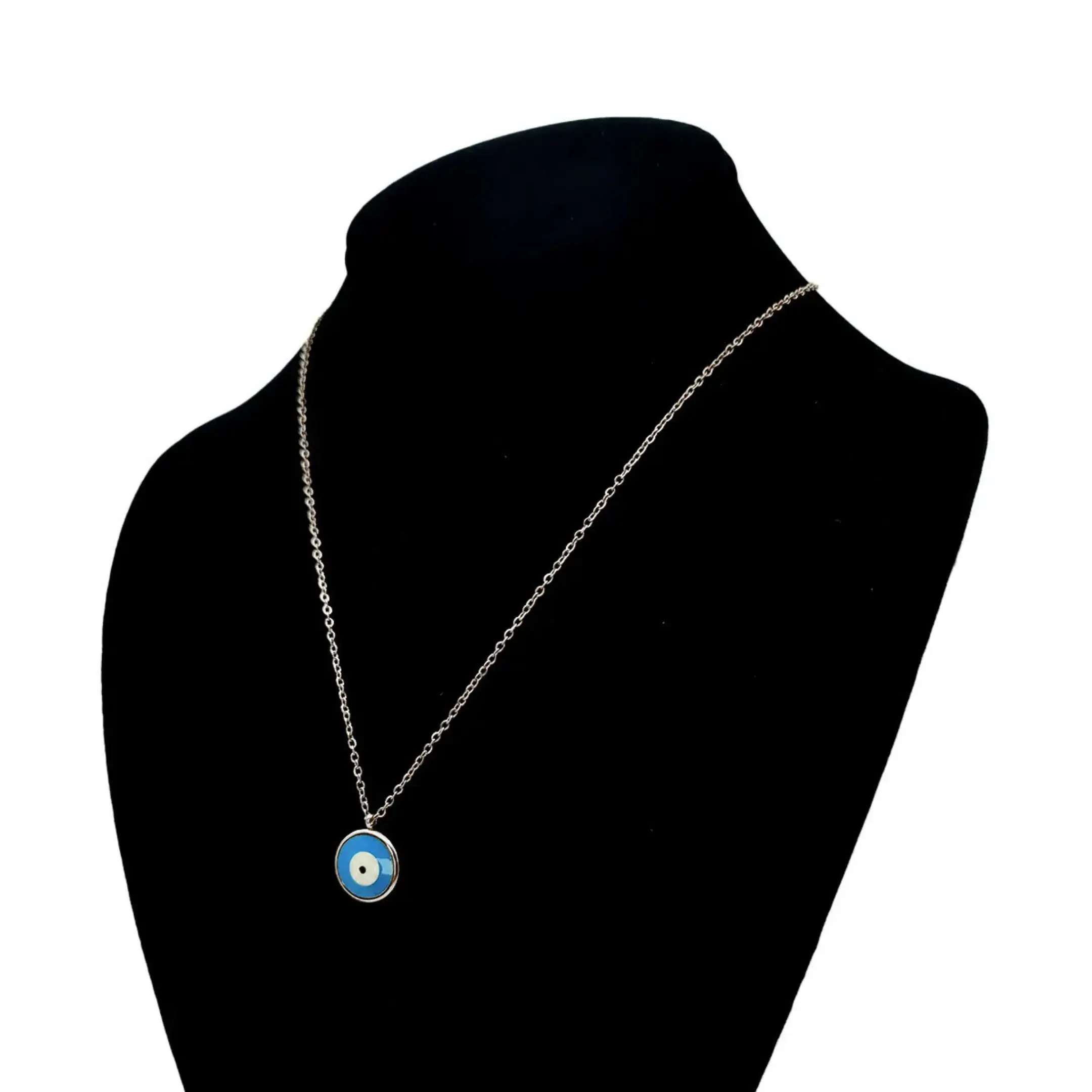 Set Joyeria Acero Inoxidable Plateado Ojo Turco Azul
