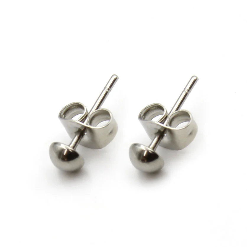 Aretes Broquel Plateado Bola Semiplana Bebe 4mm