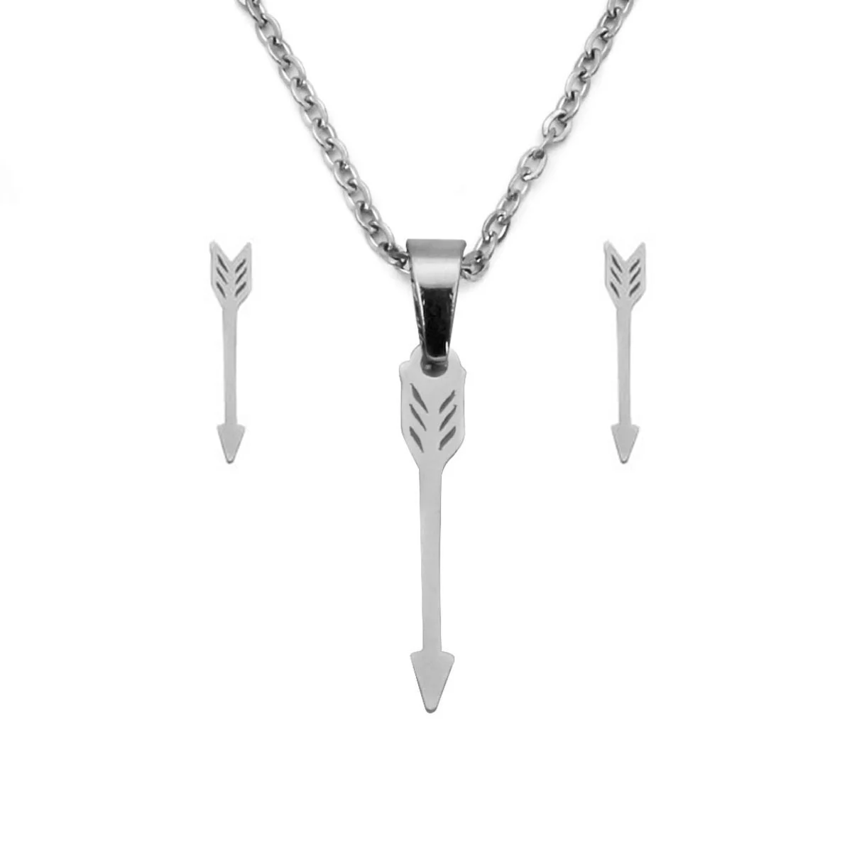 Set Joyeria Acero Plateado Flecha Sencilla Direccion