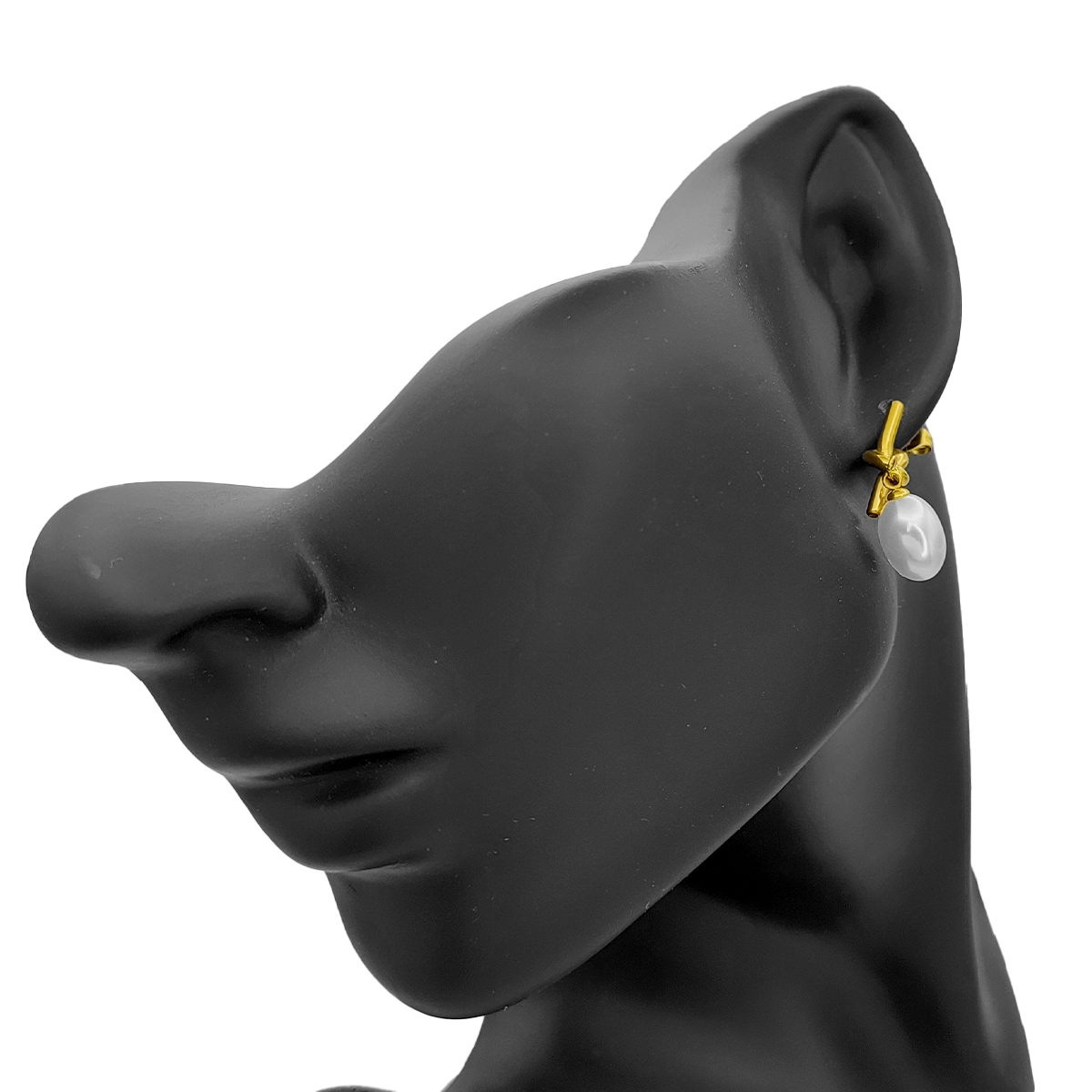 Aretes Acero Dorado Nudo con Perla Ovalada Colgante