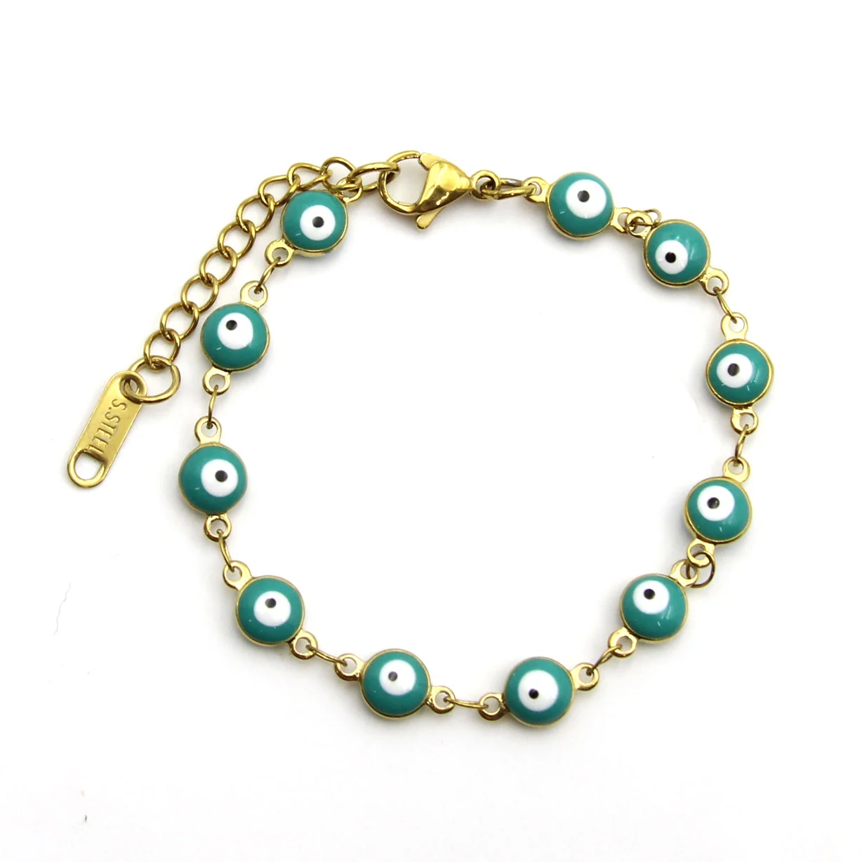 Pulsera Acero Dorado Ojo Turco Nazar 6 Mm Azul Pureza