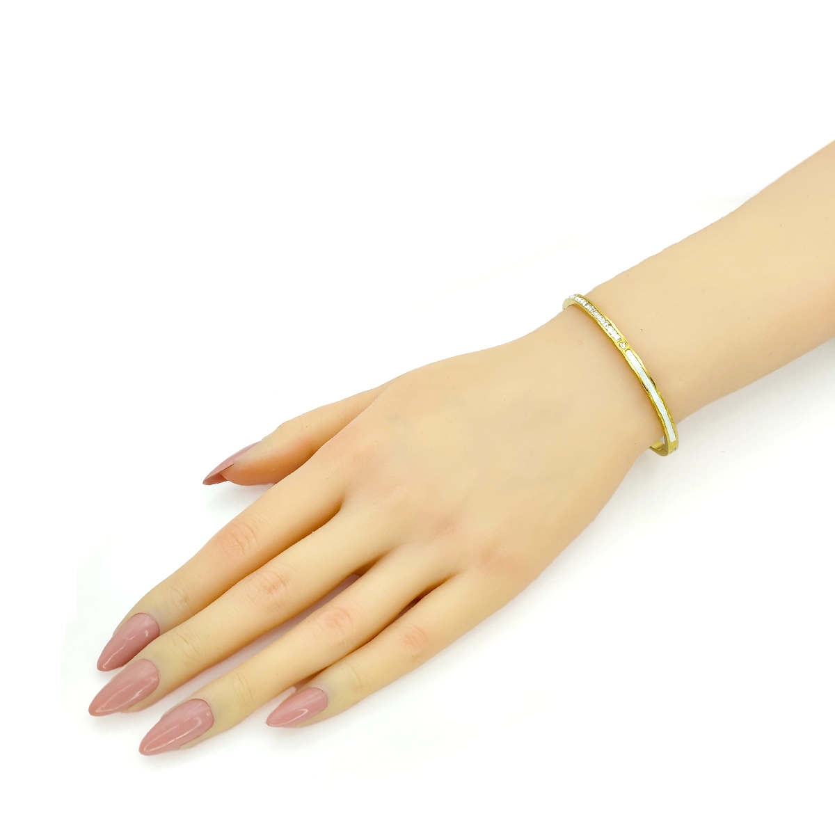 Pulsera Acero Brazalete Dividido Madre Perla y Cristales
