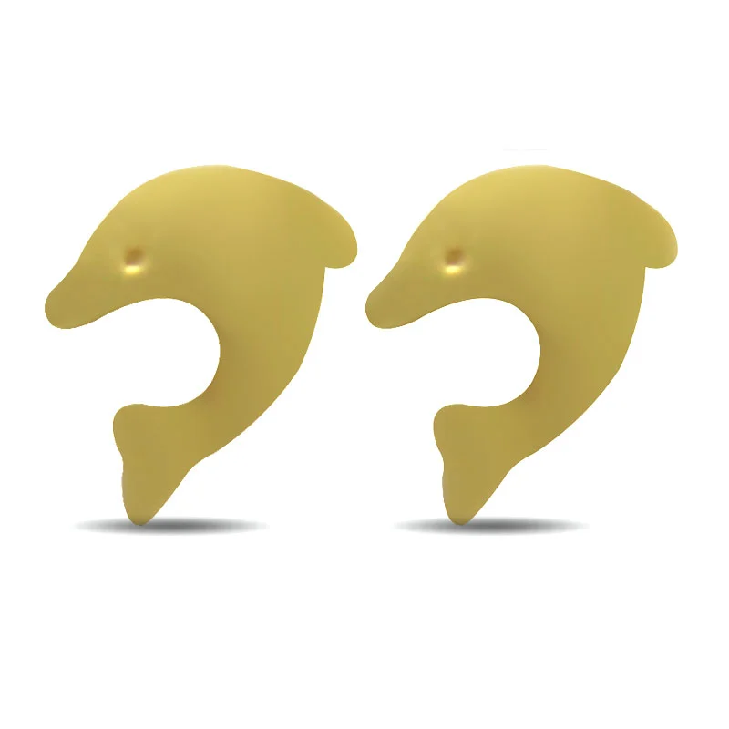 Aretes Tipo Broquel Acero Inoxidable Dorado Delfín