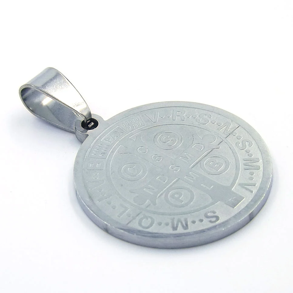 Dije de Acero Medalla Plateada San Benito 23mm