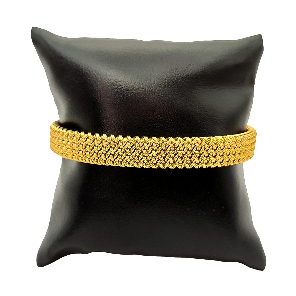 Pulsera Acero Dorado Brazalete Abierto Malla Tejida