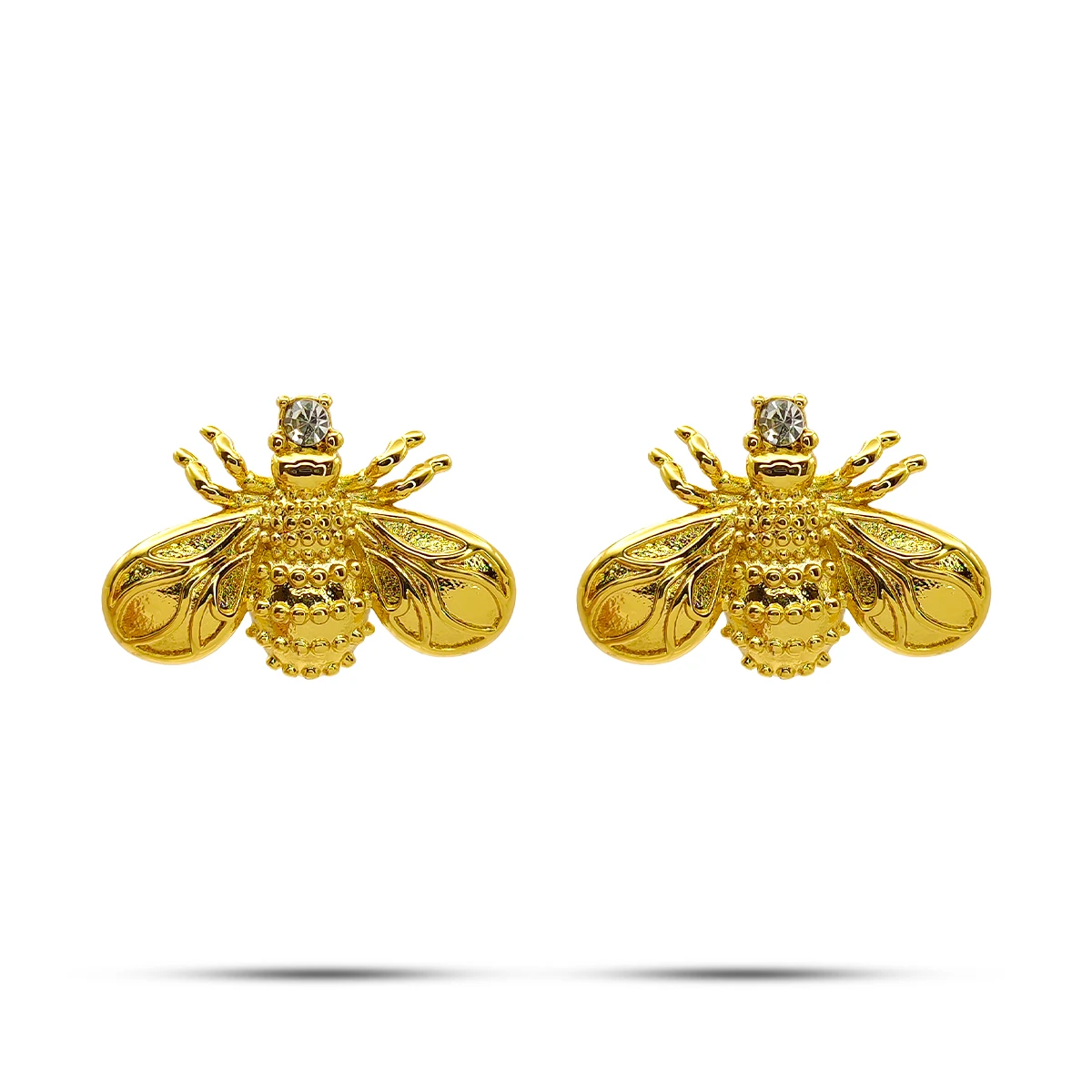 Aretes Acero Dorado Abejas Zirconia Redonda Elegante