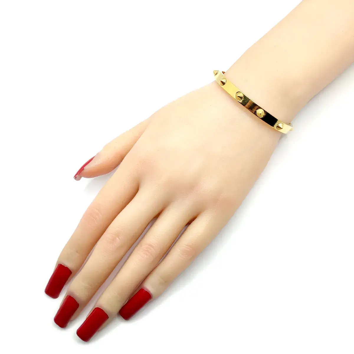 Pulsera Acero Dorado Brazalete Liso Picos Punk Rock
