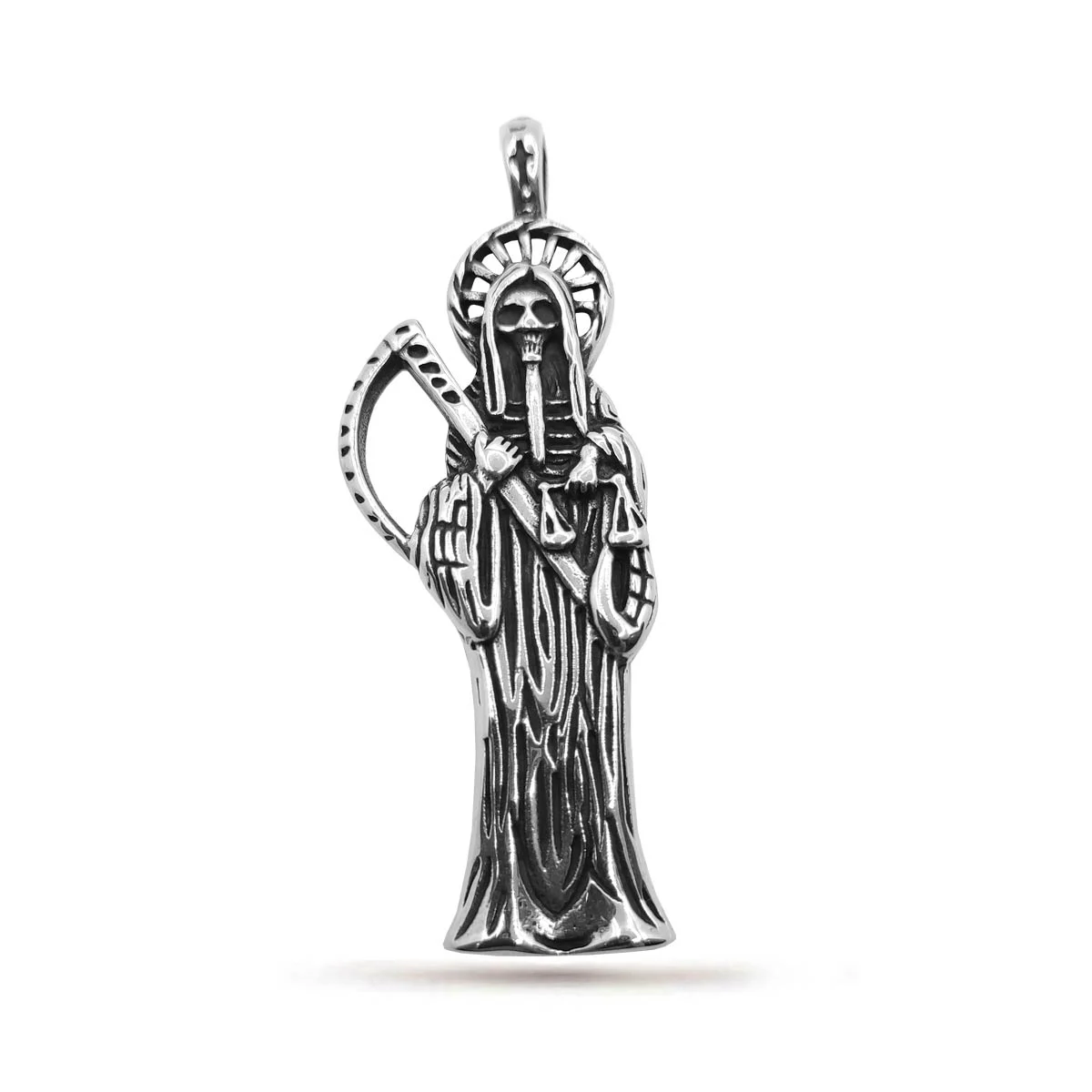 Dije Acero Inox Plateada Santa Muerte Religión 64 mm