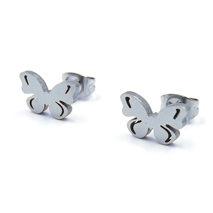 Aretes Tipo Broquel Acero Plateado Mariposa Monarca