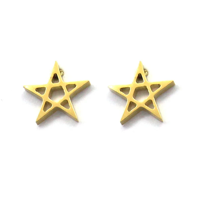 Aretes Tipo Broquel Acero Inox Dorado Estrella 5 Picos