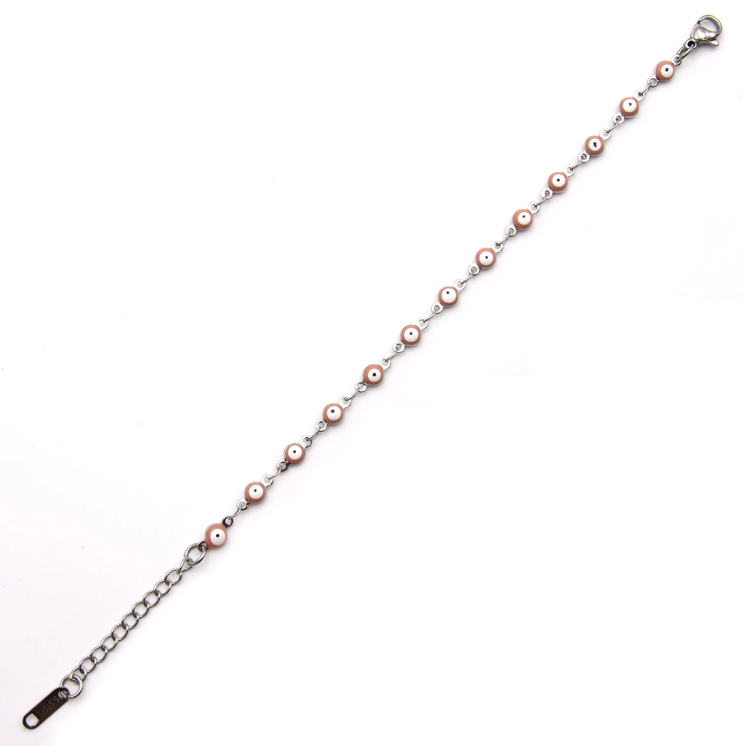 Pulsera Acero Plateado Ojo Turco Nazar 4 mm Rosa Cariño
